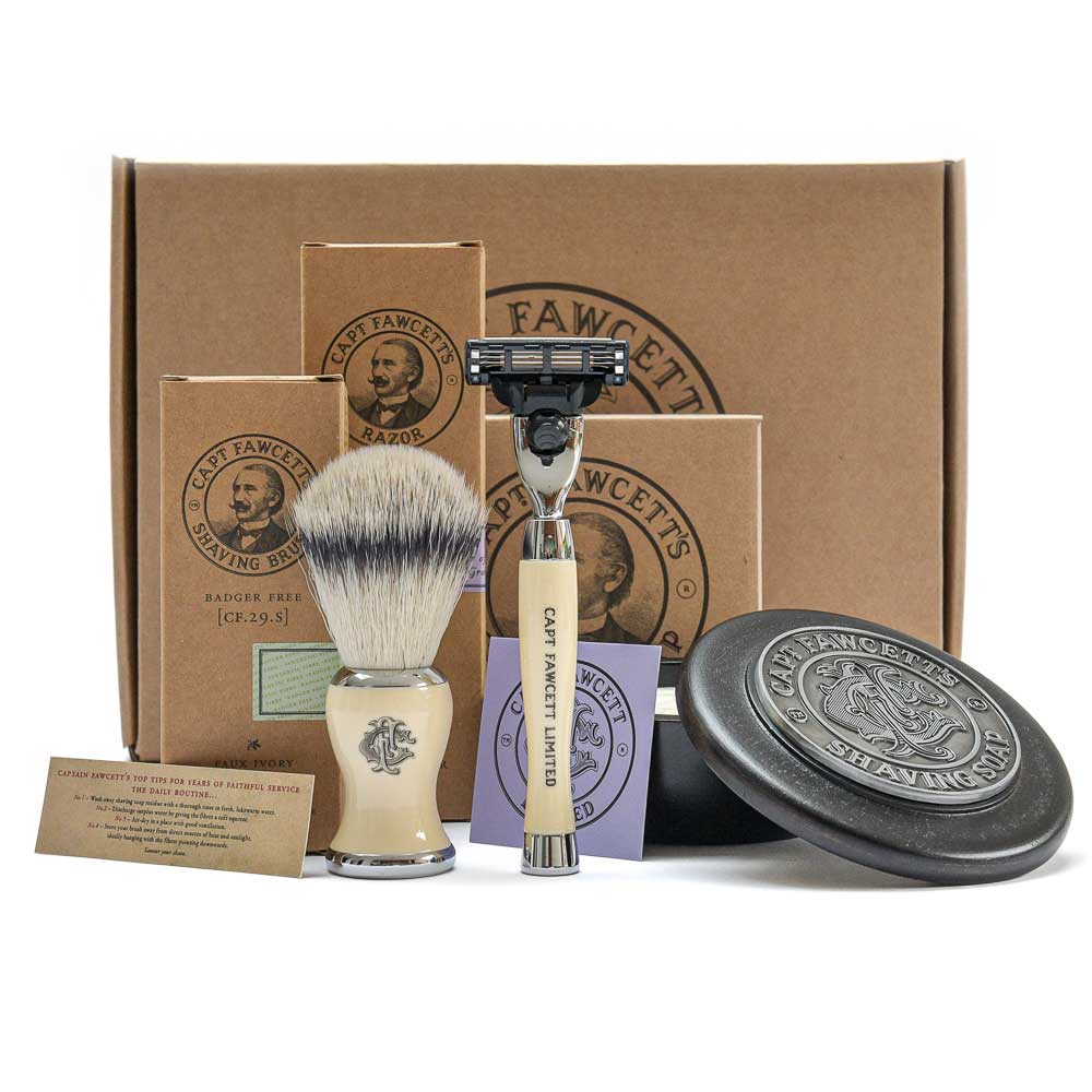 captain-fawcett-shave-brush-razor-soap-gift-set-nassrasur-set-mit-safety-razor-f image 1