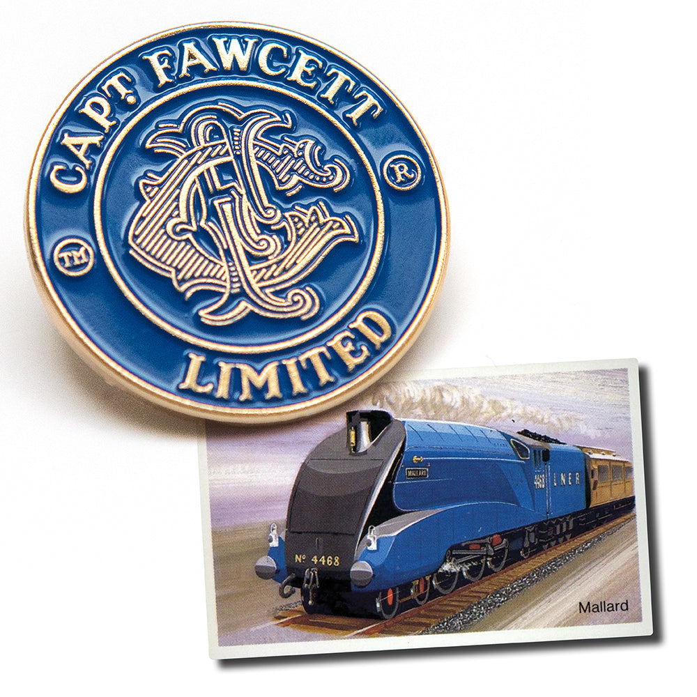 captain-fawcett-mallard-stove-enamel-emaille-anstecker-lner-blau-goldener-lapel- image 2