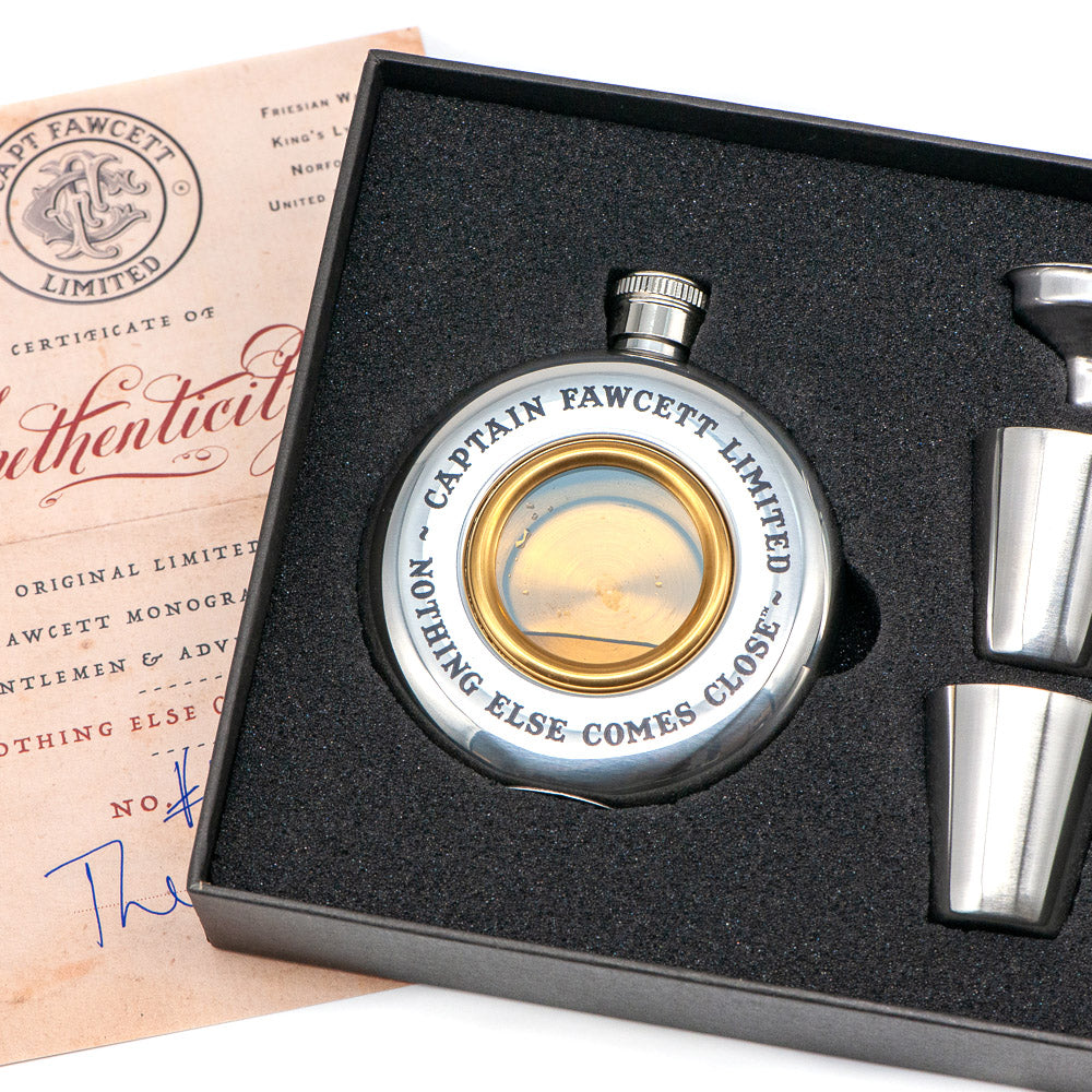 captain-fawcett-limited-edition-stainless-steel-hip-flask-2025-flachmann-mit-zer image 3