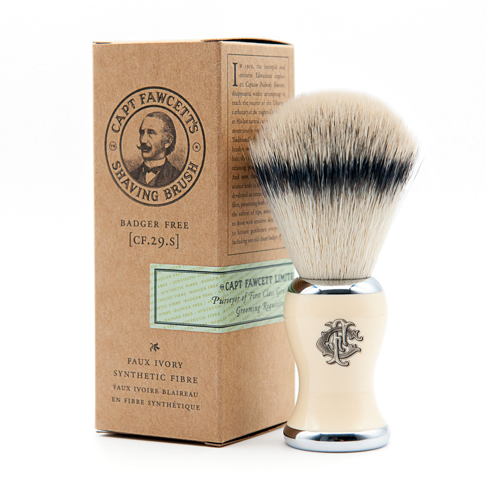 captain-fawcett-faux-badger-shaving-brush-veganer-synthetischer-rasierpinsel image 1